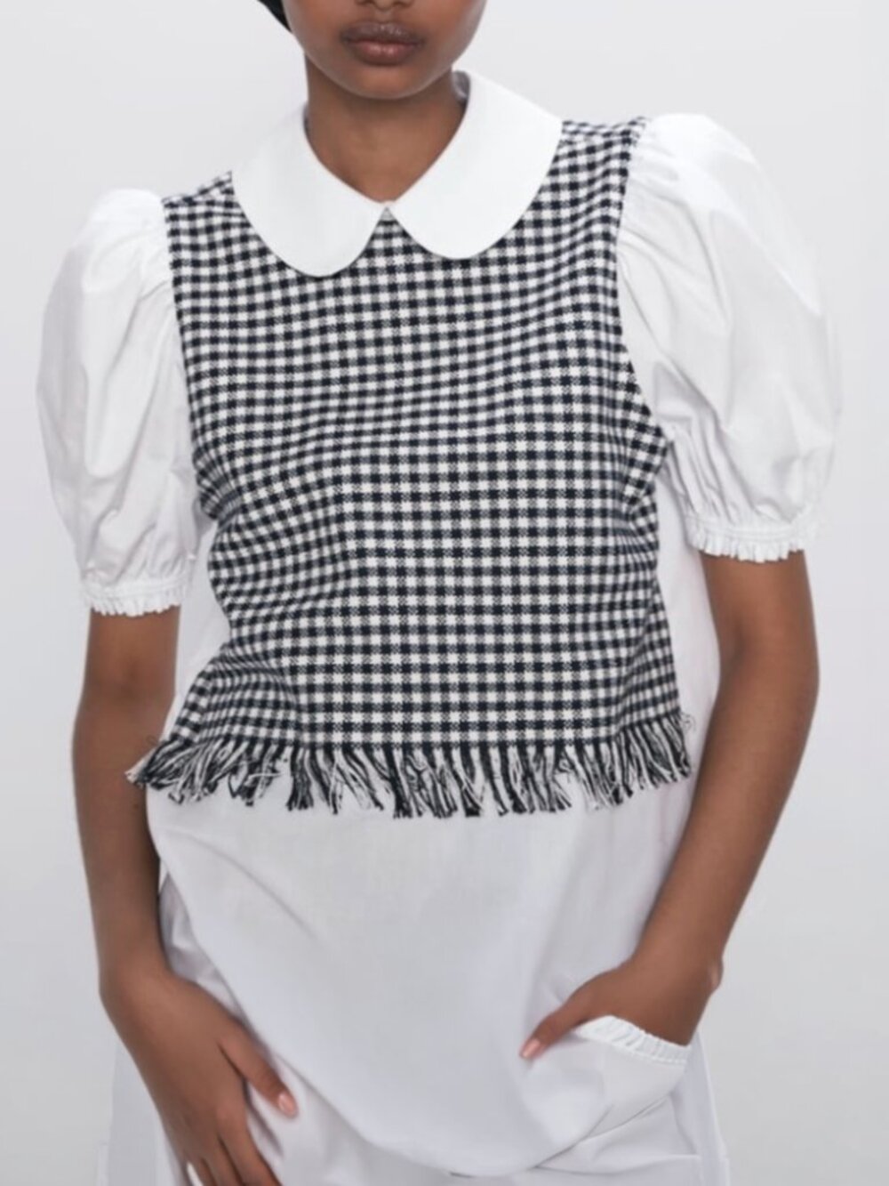 Zara Gingham Tweed Blouse